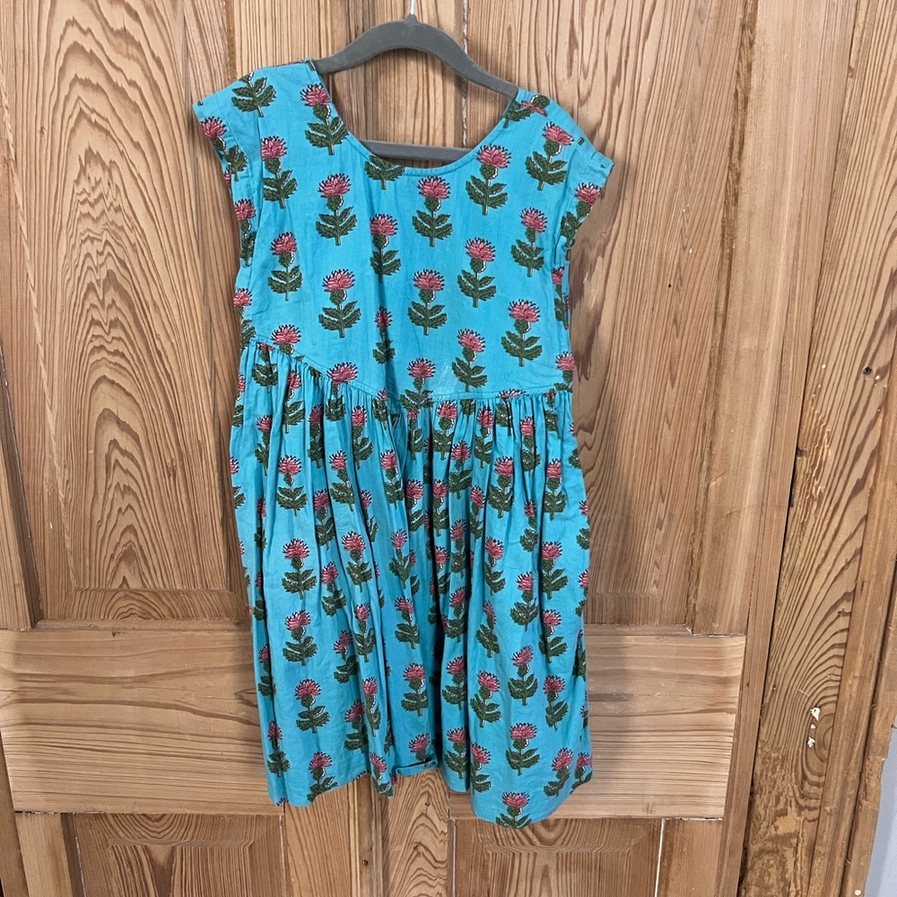 Pink chicken Floral Blue Kids Dress